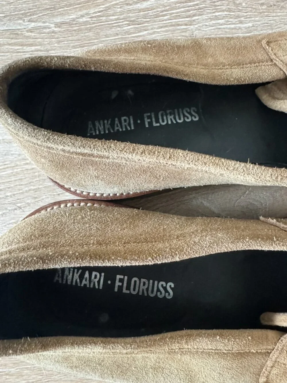 Ankari + Floruss Light Brown Suede Loafers in Size 10